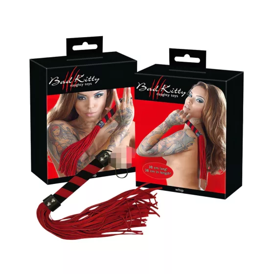 Bad Kitty - bičík na BDSM - velúrová koža - červený