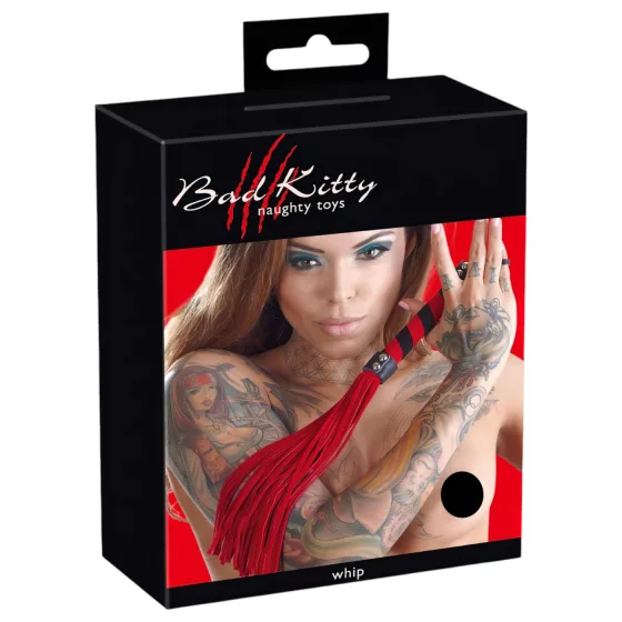 Bad Kitty - bičík na BDSM - velúrová koža - červený
