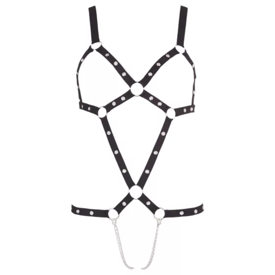 Bad Kitty - čierne bodystocking s remienkami a nitmi (S-L)