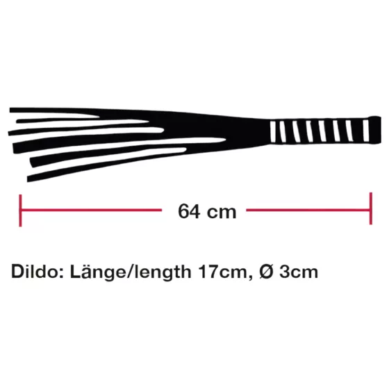 Bad Kitty - bič z kože s dildom z číreho skla - čierny/priehľadný