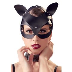   Bad Kitty - koženková mačacia maska s kamienkami - čierna (S-L)