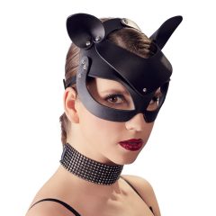   Bad Kitty - koženková mačacia maska s kamienkami - čierna (S-L)