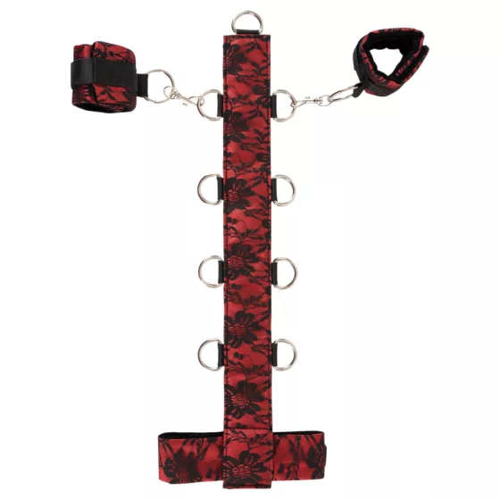 Bad Kitty - bondage sada ázijské putá na krk - červeno-čierna