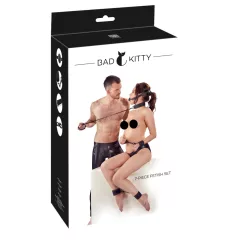   Bad Kitty - putá a putá na zápästia - súprava 8 dielov - čierna koža