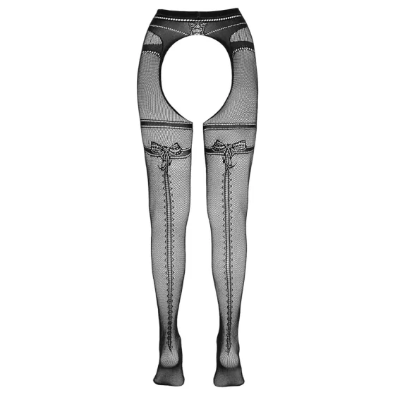 Cottelli - sieťované pančuchy s otvorom - čierna - dvojitý efekt - L/XL
