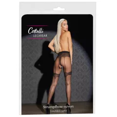   Cottelli - erotické pančuchy s otvorom - vzorované - čierne