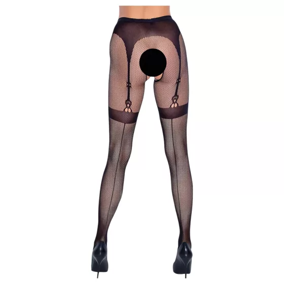 Cottelli Legwear - čierne samodržiace pančuchy s otvoreným rozkrokom (S-L)