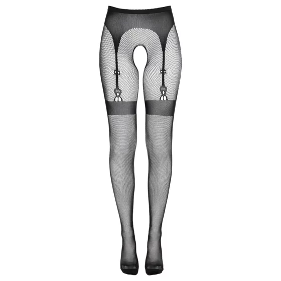Cottelli Legwear - čierne samodržiace pančuchy s otvoreným rozkrokom (S-L)