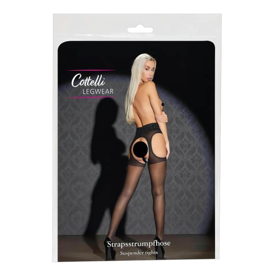 Cottelli - sexi pančuchy s čipkovaným pásom (čierne)
