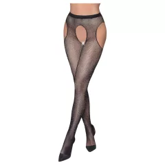   Cottelli Legwear - otvorené, lesklé, čierne pančuchy (S-L)