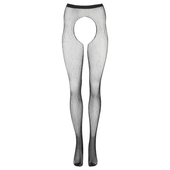 Cottelli Legwear - otvorené pančuchy - lesklé - čierne (S-L)