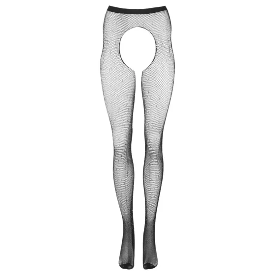 Cottelli Legwear - otvorené, lesklé, čierne pančuchy (S-L)