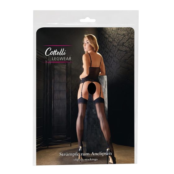 Cottelli - čierne pančuchy so vzorom a švami na vysokých opätkoch