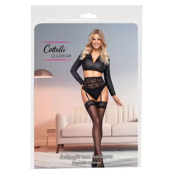 Cottelli - samodržiace pančuchy - čierne - hodvábne - M