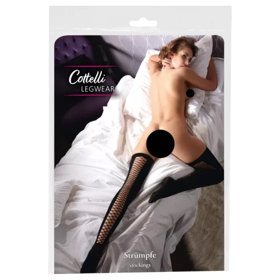 Cottelli - samodržiace sieťované pančuchy nad stehno (čierne) - S/M