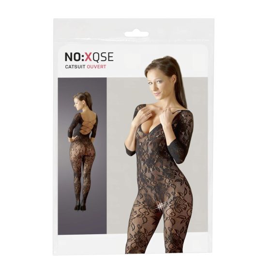 NO:XQSE - Kvetinový bodystocking - čierny (S-L)