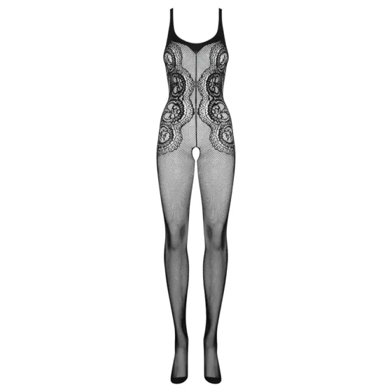 Obsessive G335 - priehľadný, otvorený čierny sieťovaný catsuit (S-L)