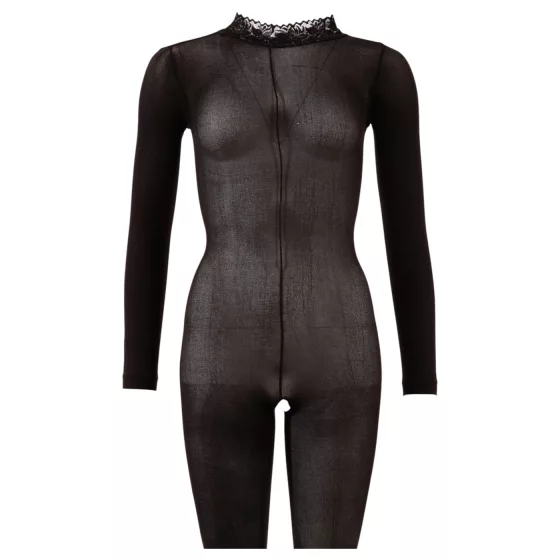 Cottelli - priesvitný catsuit s otvoreným rozkrokom (čierny) - S/M