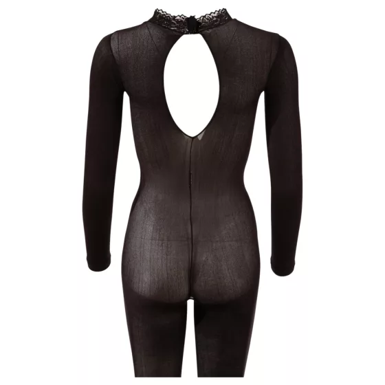 Cottelli - priesvitný catsuit s otvoreným rozkrokom (čierny) - S/M