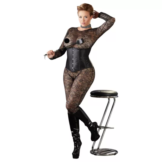 Cottelli - dámsky korzet plus size - saténový - čierny