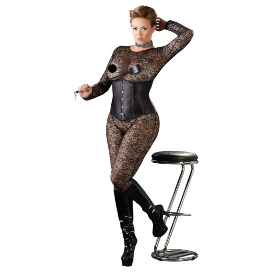 Cottelli Plus Size - saténový korzet (čierny)