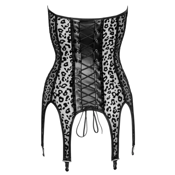 Noir - dámsky top s podväzkami - leopard vzor - čierna