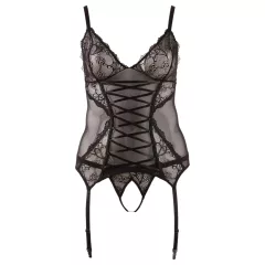 Cottelli - dámsky top s čipkou a stuhou - čierny - XXXXL