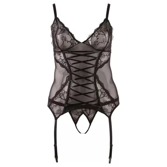 Cottelli - dámsky top s čipkou a stuhou - čierny - XXXXL