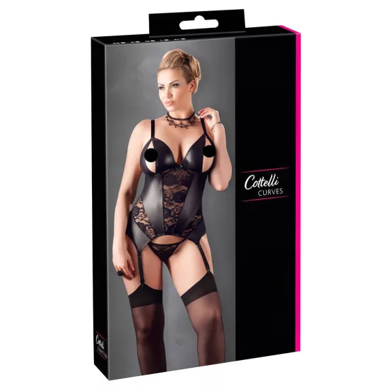 Cottelli - dámsky top pre plnšie tvary - čierny - kvetinový vzor - XXXL