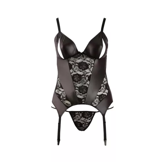 Cottelli - dámsky top pre plnšie tvary - čierny - kvetinový vzor - XXXXL