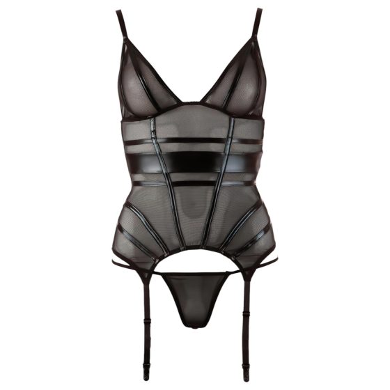 Cottelli - lesklý pruhovaný, priehľadný top (čierny) - M