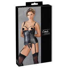 / Cottelli Bondage - lesklý push-up top s putami (čierny)