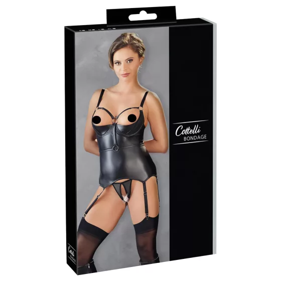 / Cottelli Bondage - lesklý push-up top s putami (čierny)