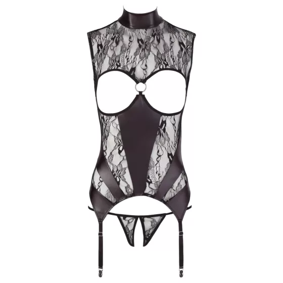 Abierta Fina - otvorená čipkovaná súprava - čierna - M