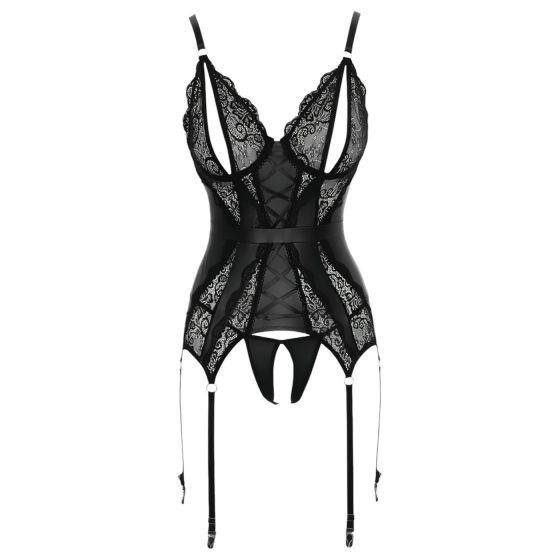 Cottelli - čipkovaný otvorený top a tangá (čierna)
