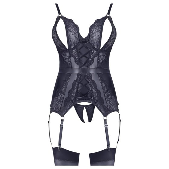 Cottelli - čipkovaný otvorený top a tangá (čierna) - XL