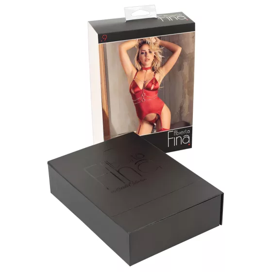 Abierta Fina - lesklý reťazový top a tanga (červené)