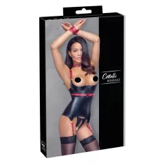   Cottelli Bondage - lakovaný top s otvorom na prsia a obojkom - čierny - M