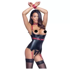   Cottelli Bondage - lakovaný top s otvorom na prsia a obojkom - čierny - M