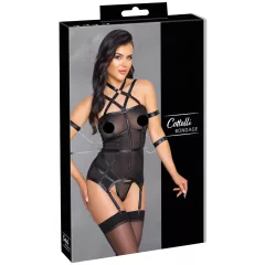   Cottelli Bondage - popruhový top, putá na ruky a tangá (čierne)