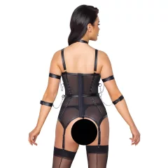   Cottelli Bondage - popruhový top, putá na ruky a tangá (čierne)