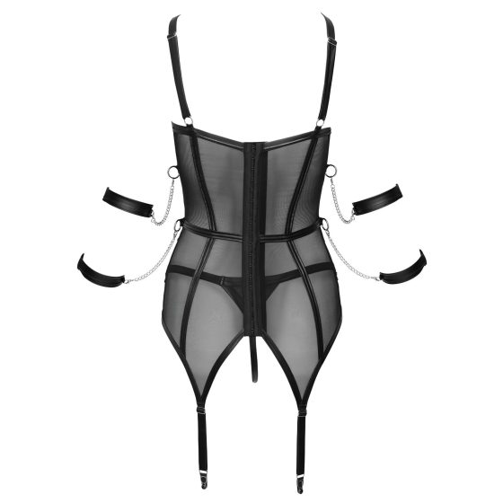 Cottelli Bondage - popruhový top, putá na ruky a tangá (čierne) - M