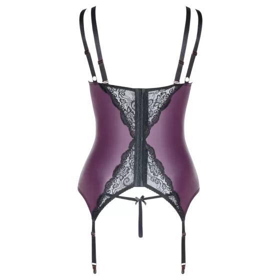 Cottelli Curves - čipkovaná, korzetová spodná bielizeň súprava (fialová) - 90E/XL