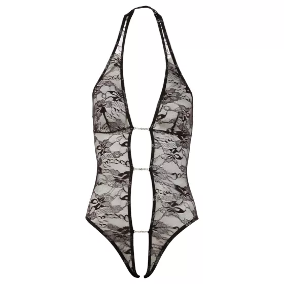 Abierta Fina - dámske body - lesklá čipka - čierna - M