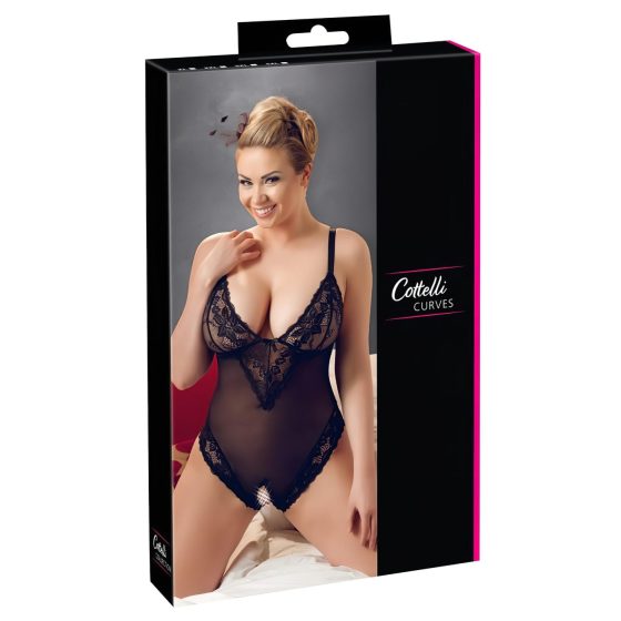 Cottelli Plus Size - čipkované body (čierne) - XXL