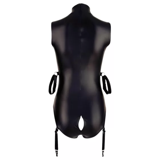 Cottelli Bondage - erotické body bez rukávov a putá na ruky - lesklé čierne