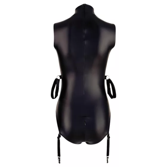 Cottelli Bondage - erotické body bez rukávov a putá na ruky - lesklé čierne