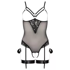   Cottelli Bondage - body s kovovými krúžkami a putami na ruky - čierna