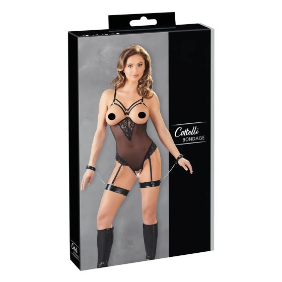 Cottelli Bondage - kovový krúžok body a putá na ruky (čierne)