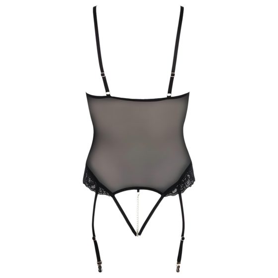 Cottelli Bondage - body s kovovými krúžkami a putami na ruky - čierna - XL